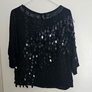 Chic Black Silk Sequin Top by Oleg Cassini Size Small Excellent Condition